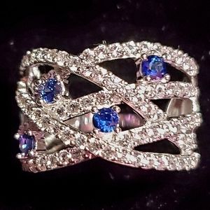 Blue & White Sapphire Cross Band Ring